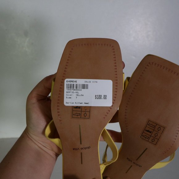 Dolce Vita Bertie Kitten Heel Yellow Size 7 Square Toe Strappy Leather Slip on - Picture 9 of 9